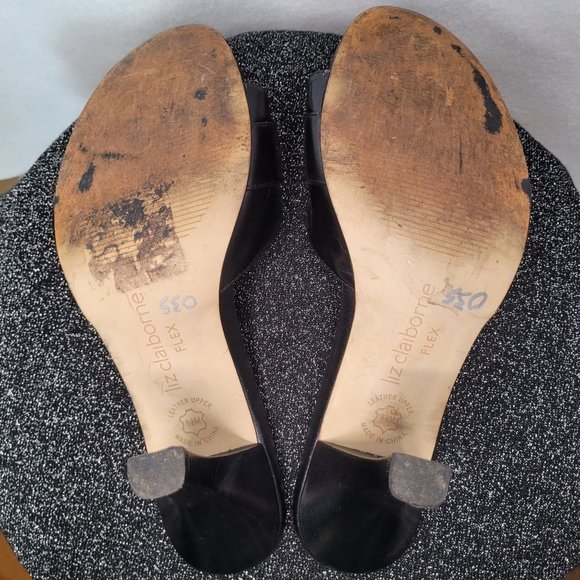 Liz Claiborne Flex Aldin Black Leather High Heeled Slide Sandals size 8.5 - Picture 5 of 7